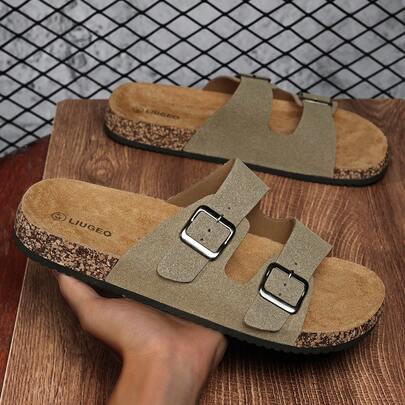 Novas sandálias de cortiça macia, sapatos casuais unissex com fivela, chinelos baixos de cortiça, sapatos de praia para casais, sapatos casuais grandes para ambientes internos e externos