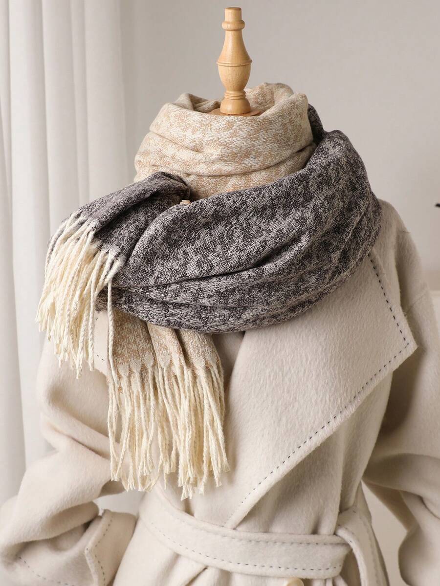 1 pieza Chal de mujer elegante de estilo bohemio con patrón de cachemira imitada con borlas, estilo unisex cálido de invierno para el cuello, suave y cómodo, para uso diario y salidas, así como para regalos de Navidad.