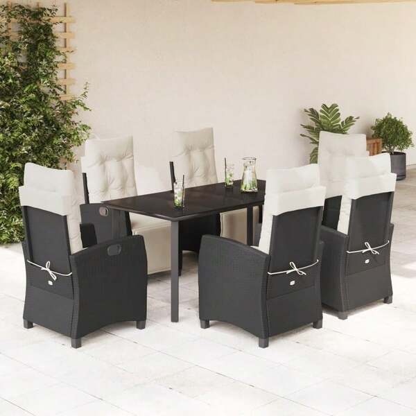 vidaXL 7-Piece Garden Set With Cushions Poly Rattan Black