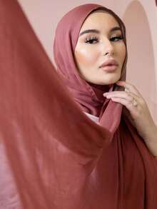 1pc Solid Color Double Needle Edged Super Oversized Lightweight Soft Modal Hijab Shawl Scarf For Dress - Multicolor - View 21