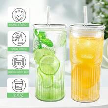 Glass Cups With Lids And Glass Straws High Borosilicate 20OZ Tumblers 2Pcs For Coffee Tea Juice Smoothies Hot/Cold Drinks At Home Office - 4 塊玻璃 - 查看 2