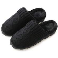 Womens Comfy Fuzzy Knitted Home Slippers Memory Foam   House Shoes - Black - View 1