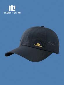 TEDDY LE MI 1pc Unisex Couple Black/Navy Blue/Royal Blue/White/Beige/Light Grey/Dark Grey Metal Letter "TEDDYLEMI" Breathable Perforated Summer Quick-Dry Sun Protection Casual Baseball Cap, Outdoor Hiking Running Office Home Travel Hat