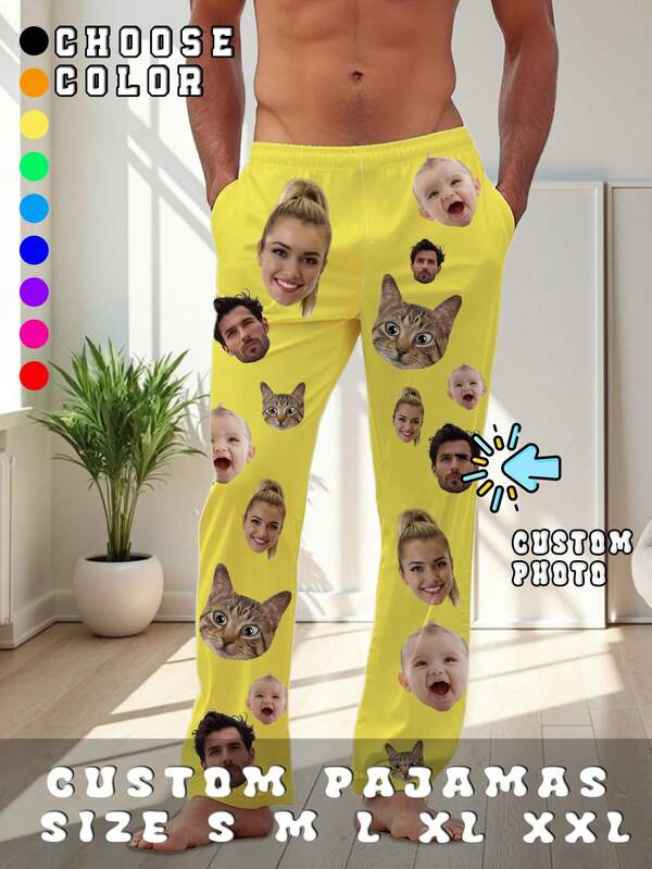 Custom Family Pet Face Funny Pajamas Pants, Happy Pajamas Party, Fun Gift Pajamas, Custom Holiday Gifts, Personalized Pajamas With Photo Birthday Gift