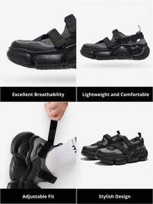 CAMEL CROWN 女士休闲鞋，夏季运动玛丽珍凉鞋，透气舒适软底女鞋，增高休闲百搭沙滩鞋。 - 黑灰 - 查看 6