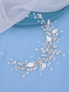 1pc Women's Wedding Leaf Shaped Alloy Faux Pearl & Detail Soft Headband Elegant Tiaras ﻿ - Silver - View 5