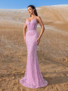 Elisanya Hochelegantes Abendkleid mit Spaghettiträgern, Perlen und Pailletten im Meerjungfrauenschnitt, elegant für Frühling, Sommer, Herbst - Roter Teppich, Hochzeitsempfang, Gala, Schwarze Krawatte Veranstaltung, Promi-Party