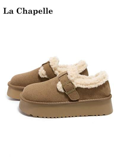 1 双 La Chapelle 女式厚底系带软底休闲鞋，低帮户外平底鞋，冬季雪地靴，通勤鞋，圆头低跟纯色优雅软底徒步适合学生毕业照平底鞋，女式低帮皮革休闲运动鞋