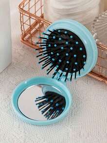 1pc Portable Folding Comb With Mirror - Soft Bristle Mini Massage Brush, Air Cushion Comb, All-In-One Massage Comb With Mirror, Foldable Pocket Comb, Cute Cartoon Design, Pink, Travel Hairbrush, Styling Hair Tools, Girls Christmas Gift (Pink), Back To School, Travel Holiday Essentials, Women's Hair Accessories - Multicolor - View 9