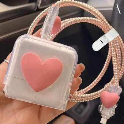 Set de 5 protectores de carga con forma de corazón 3D, compatibles con cargador y cable de datos Apple de 30W-35W