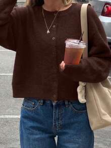 Cardigan en tricot pour femmes, automne/hiver, nouveau style - retour à l'école - hauts basiques confortables - cardigan chic minimaliste casual - cardigan en tricot à col rond avec boutons - bureau - hauts pour sortir - voyage aéroport - Noël - Nouvel An