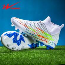 STARNOVO 青少年足球鞋，男孩女孩户外足球鞋，针织弹性脚踝设计舒适衬里，适合足球训练/比赛运动鞋，青少年世界杯 - 白色 - 查看 5