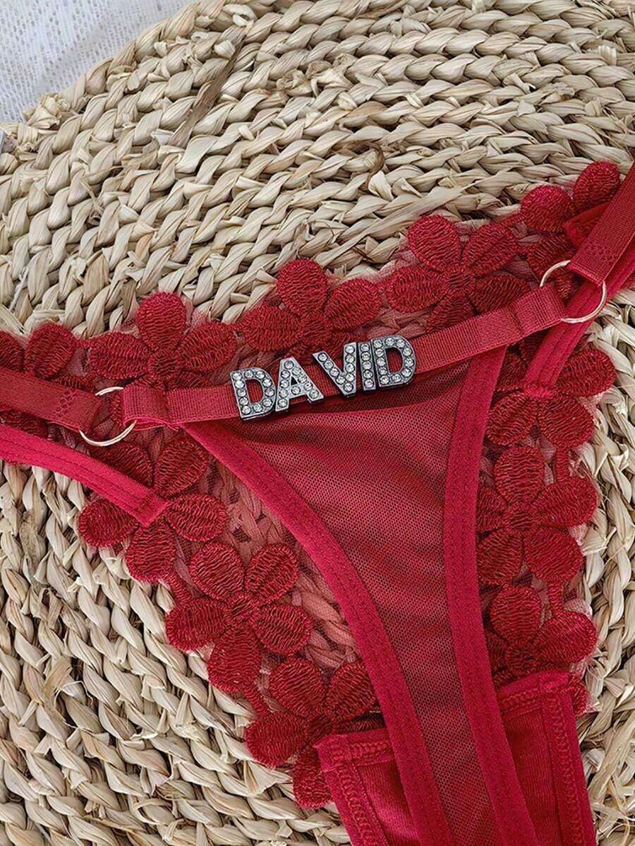 Custom Thong G-Strings With Charms Name Personalized Charm Thong With Any Name Custom Thong Couple Fashionable, Colorful, Funny Unique, Customized Finds, Personalized Gifts Women, Lingerie, Winter Fashion, Panties, Underwear, Thongs Gifts Her Family, Friends, Winter, Fall/Autumn, Holiday, Rave,Chic Autumn,Romance Gown - 紅色 - 查看 1