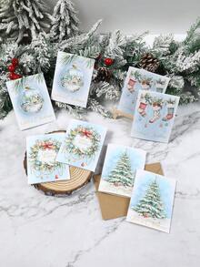 12Sets Merry Christmas Greeting Cards With Christmas Tree,Christmas Ball,Christmas Socks Design,Watercolor Christmas Cards,Including Note Card And Envelope,Merry Christmas Decoration,Christmas Party Favors - Multicolor - View 5
