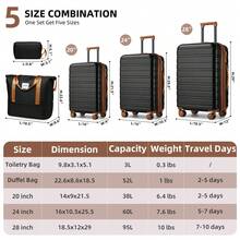 Luggage Sets 5 Piece Hardside Expandable Suitcase With Wheels Lock, Large Capacity Checked Luggage For Families, PC+ABS Hardside Lightweight Rolling Suitcase For Women And Men - 黑色 - 查看 5