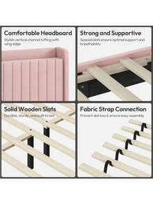 Queen Size Upholstered Velvet Bed Frame With Charging Outlets & USB Ports, Pink