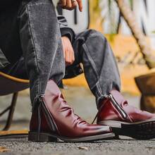 Botas Ankle com Zíper Lateral Masculinas, Botas Chelsea com Decoração de Franjas