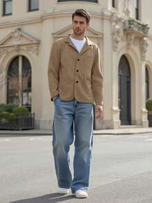 Mens Suit Blazer Slim Fit Solid Lapel Neck Long Sleeve Button-Up Sports Coat Casual Fall Jackets