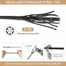 316 Black T316 Stainless Steel, 500FT Marine Grade Black Wire Rope Aircraft, 1x19 Strands Deck Railing, Balcony, Fence, And Balustrades - 500FT + 1x19 Stainless Steel Cable - View 3