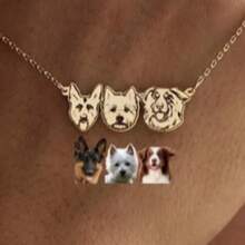 1pc Personalized 1-4 Pet Engraved Cat Dog Portrait Necklace, Gold Plated Stainless Steel Thin Chain, Pet Mom Style - Gold - View 16