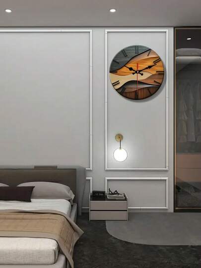 1pc10/12 Inch Artistic Creative Round Wooden Wand Clock, Faux Wood Grain Nordic Corrugated Silent Non Ticking High Quality Movement, Living Room Bedroom Home Artwork, Holiday Birthday Present (Batteries Not Included) view 3