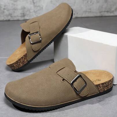 Pantuflas tipo mula sin talón para hombres, con suela de madera suave, sandalias casuales tipo slip-on para oficina, hogar y exterior, tallas grandes