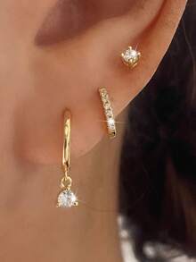 6pcs Elegant Zirconia Copper Alloy Earrings Set, Mixed Stud, Dangle & Hoop Earrings, Fashionable Jewelry Gift For Women, Suitable For Dates, Parties, Weddings, Birthdays, Daily Wear