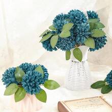 25pcs Blue-Green Artificial Dahlia Flowers For Holiday Celebration, Birthday Party, Graduation Ceremony, Wedding, Large Gathering, Valentine's Day, Thanksgiving - Dark Teal - View 2