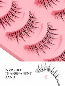 Asiteo 5 Pairs Manga Natural Look False Eyelashes Daily Strip Cross Clear Band Japanese Anime Cosplay Spiky Lashes Invisible Thin Band Cute Lash For Wedding Daily Work Eye Makeup - 黑色 - 查看 4