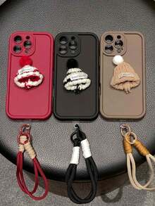 Funda de teléfono elegante y protectora de cobertura completa con diseño de corazón brillante - Adecuada para Apple 16/15/14/13/12/11, Redmi, Honor, OPPO - Marrón y Negro