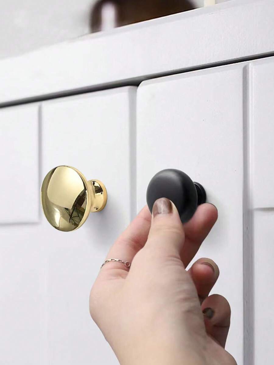 12pcs Simple Round Solid Cabinet Knobs, Suitable For Cabinets, Wardrobes, Drawers, Cupboard Doors, Dressers, Thickened Zinc Alloy Material, Screws Included - Black - View 1