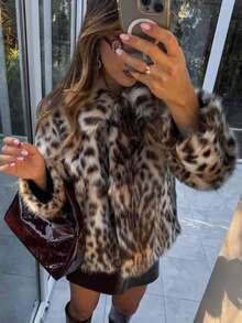 秋冬新款ins博主同款豹纹仿皮草高端中长款皮草外套女人造皮草大衣蓬蓬外套皮草 - 彩色 - 查看 5