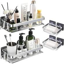 Juego de 4 Estanteria Ducha para Baño,Estante para Baño Sin Taladro,Repisa para Baño Pared,Estante Organizador de Baño,Modelosás gruesos mejorados con 4 Ganchos,para Baño,Cocina,Hotel (Plateado) - Rectangular - Ver 5