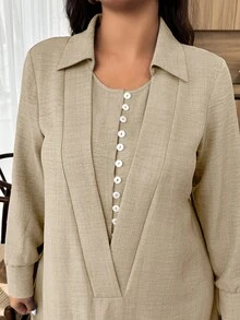 UrbanChic Waist Line Double Layer Placket Super Expansion Skirt Hemline Long Dress, Back To School, Going Out Outfits, Romantic Holiday Style, Summer Holiday Outfits, Weddings & Events, Going Out Outfits, Vacation Outfits Women, Beach Outfits For Women, Spring Break Outfits - Khaki - View 2