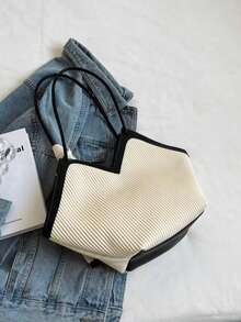 Dedoo Neue Mode Allround Kontrast Farbdesign Einbuchtungsdesign Große Kapazität Doppelgriff Schultertasche, geeignet für Reisen, Einkaufen, Pendeln zur Arbeit mit Schal Dekorationsdesign, Damen elegante Geldbörse, Business Pendler Geldbörse