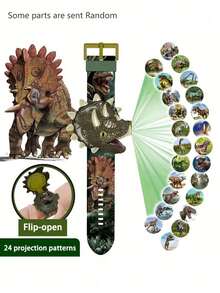 1 件儿童恐龙投影手表儿童电子手表翻盖手表可调节数字屏幕 3D 卡通动物 24 种投影图案男孩女孩生日礼物益智玩具儿童节礼物（部分零件随机发送）,男孩玩具,男孩玩具,儿童玩具,儿童>玩具,儿童礼物,电子玩具