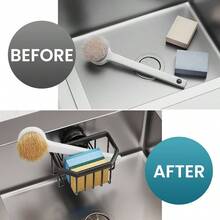 Sponge Holder With Strong Suction Cup, Dish Sponge Caddy Inside Sink Removable, Rustproof Aluminum Sponges, Brushes, Stoppers And Scrapers - Black