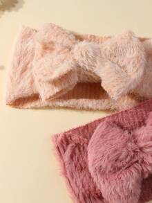 2pcs Newborn Cute Fluffy Bow Soft Breathable Baby Hair Accessories Set, Suitable For Daily Wear All Seasons