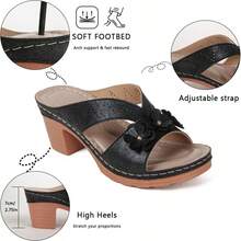 Ecetana Black Heel For Women,Women's High-Heeled Sandals, Platform Sandals For Women Comfortable Wedge Sandals, Hollow Out Design, Perforated Open Toe Slip On Sandals. Perfect For Casual Outdoor Sandals, Women's Slide Sandals With Heel Cushion Dress Shoes Casual Summer. - màu đen - Xem 3