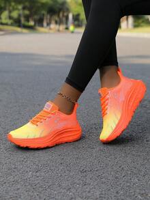 ZVB 女士舒适户外休闲系带运动鞋，透气弹力网面运动鞋，时尚系带跑步鞋，一脚蹬训练鞋 - 橘色 - 查看 11