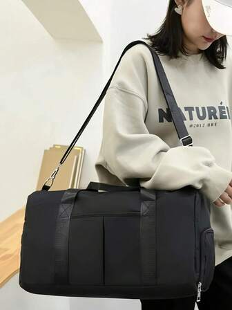 1 st träningsväska med stor kapacitet, resväska, gymväska, semesterbagage för övernattning, separerande skofack för vått och torrt, weekendbagage, lämplig för affärer, semester, utomhus, skidåkning, gymväska, övernattningsväska, handväska, sportväska, skolmaterial, studentmaterial till skolstarten, handväska, weekendväska, tygväska, parväska, parväska