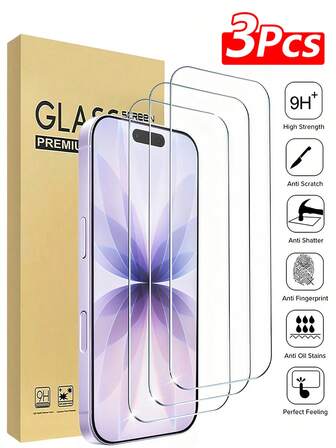 3Pcs HD Tempered Glass For IPhone 17/17Pro/17Promax/16/15/14/13/12/11 Pro Max Screen Protector For IPhone 7/8 Plus/X/XS Max/XR - 9H Protective Glass Film, High Definition, Scratch-Resistant