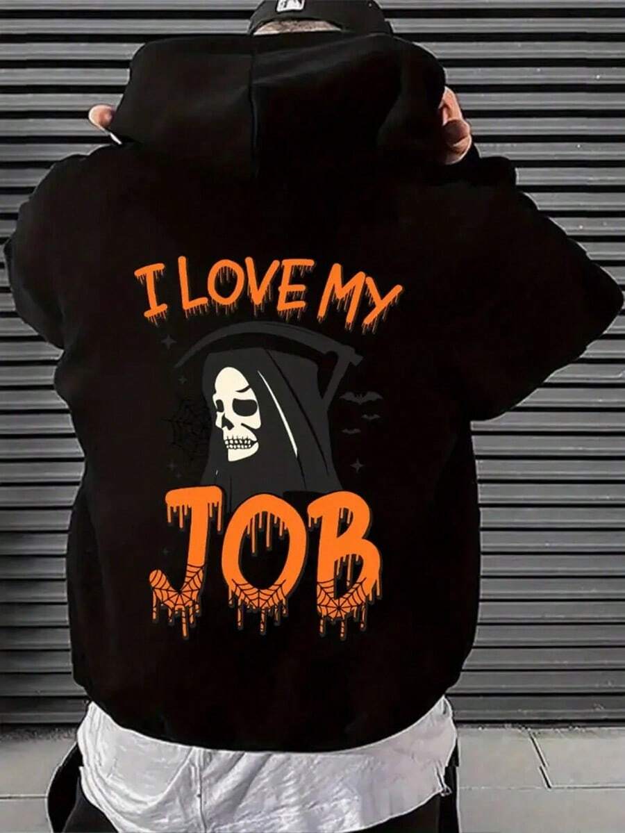 Ghost Directional Printing, Men'S Casual And Comfortable Hooded Sweatshirt, Fashionable Long Sleeved Hooded Sweatshirt, Autumn And Winter Casual Versatile Top,Fall Hoodies,Men's Fall Clothes,Street Wear,Halloween,Mens Hoodies,Y2k Clothes,Jesus Hoodie,Thanksgiving Day,Nightmare Before Christmas,Christmas - màu đen - Xem 1