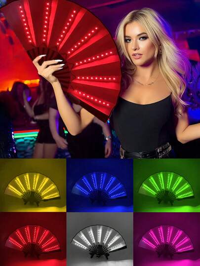 1 Piece Carnival Folding Fan LED Light Large Handheld Fan Colorful Light Hand Fan (Incl. Batteries) Party Gifts, Shows, Weddings, Birthdays, Home Decoration, Nightclubs, Luminous Party Supplies, Fluorescent Props Fans, Japanese Clark Fans, Music Festivals, Play Equipment, Halloween Parties, Autumn Decoration, Cosplay, Glow In The Dark,