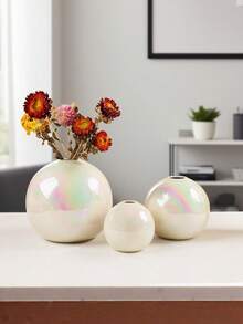 1PC Ceramic Vase With Geometric Stripes Of Gold And Silver Plating, Room Decoration, Home Decoration, Kitchen Decoration, Wedding Decoration, Table Decoration, Ornaments, Office Decoration, Garden Decoration, Outdoor Decoration.