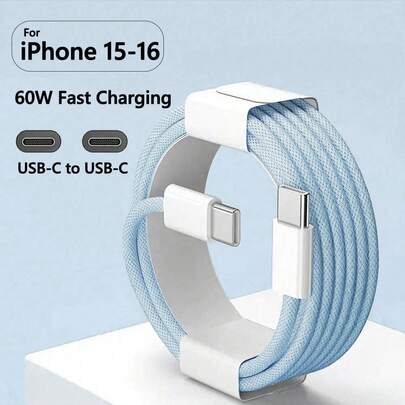 Cáp dữ liệu Type-C sang Type-C 60W, 1-2 gói, tương thích với sạc nhanh 16/15, dây nguồn USB-C sang USB-C, tương thích với iPhone 16/15 PRO Plus Pro Max, iPad/iPad Pro 12.9/11, tương thích với Samsung Galaxy S25 S24 S23 S22 S21 S20 Ultra S10 (Trắng)