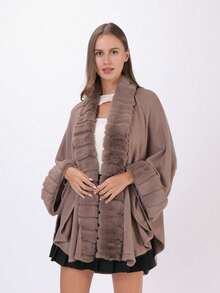 1件女士仿貂毛领流苏防风保暖披肩斗篷，时尚奢华，适合宴会、郊游、旅行以及各种聚会、派对和节日等场合穿着。 - 多色四季披肩 - 查看 10