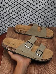 Men's Fashion Soft Cork Sole Slip-On Mule Sandals, Comfortable Footbed Casual Summer Outdoor Beach Slippers, Unisex