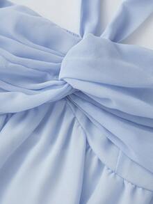 Women Elegant Off-Shoulder Sleeveless Dresses Solid Color 4 Layer Ruffle Cake Dress Party Gown - Light Blue - View 6