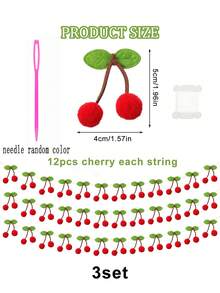 1/3 Guirlande de cerises, décorations de fête d'anniversaire de cerises, bannière de cerises DIY en pompons et feutre, décoration suspendue pour Noël, anniversaire, mariage, décoration DIY